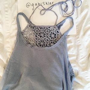 Free People Light Blue Crochet Halter Tank (XS)